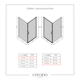CERANO Sprchový kout Porte L/P černá matná, transp.sklo 100x70cm křídlový CER-413585