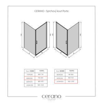 CERANO Sprchový kout Porte L/P černá matná, transp.sklo 100x80cm křídlový CER-413588