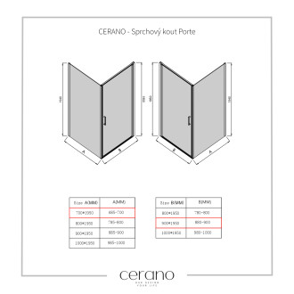CERANO Sprchový kout Porte L/P černá matná, transparentní sklo 90x70cm křídlový CER-413573
