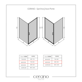 CERANO Sprchový kout Porte L/P černá matná, transparentní sklo 90x80cm křídlový CER-413576