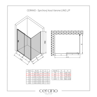 CERANO Sprchový kout Varone LINE L/P chrom, transparent sklo 100x80 posuvný