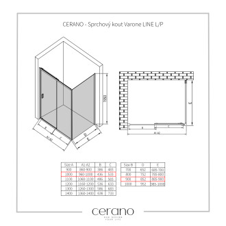 CERANO Sprchový kout Varone LINE L/P chrom, transparent sklo 100x90 posuvný