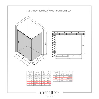 CERANO Sprchový kout Varone LINE L/P chrom, transparent sklo 130x90 posuvný