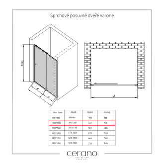 CERANO Sprchový kout Varone L/P černá matná, transp.sklo 100x80cm posuvný CER-DY505B-10080