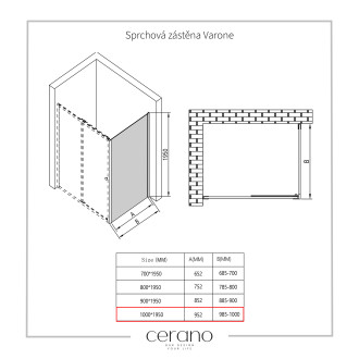 CERANO Sprchový kout Varone L/P černá matná, transp.sklo 130x100cm pos.CER-DY505B-130100