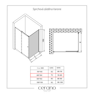 CERANO Sprchový kout Varone L/P černá matná, transp.sklo 130x80cm posuvný CER-DY505B-13080