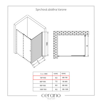 CERANO Sprchový kout Varone L/P černá matná, transp.sklo 140x70cm posuvný CER-DY505B-14070