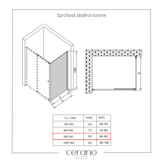 CERANO Sprchový kout Varone L/P černá matná, transp.sklo 140x90cm posuvný CER-DY505B-14090