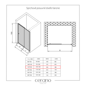 CERANO Sprchový kout Varone L/P chrom, transparentní sklo 110x70cm posuvný CER-DY505-11070