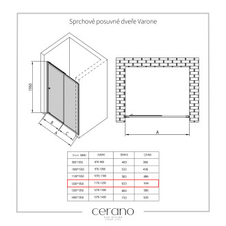 CERANO Sprchový kout Varone L/P chrom, transparentní sklo 120x80cm posuvný CER-DY505-12080