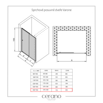 CERANO Sprchový kout Varone L/P chrom, transparentní sklo 140x80cm posuvný CER-DY505-14080