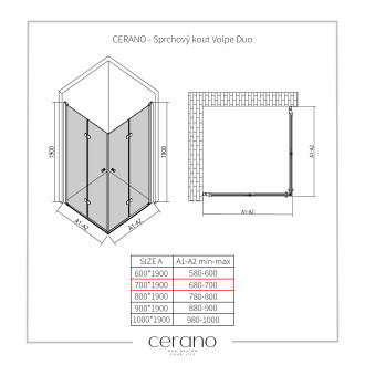 CERANO Sprchový kout Volpe Duo L/P černá matná, transp.sklo 70x70 cm skládací CER-427378