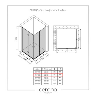CERANO Sprchový kout Volpe Duo L/P chrom, transparentní sklo 70x70 cm skládací CER-427357