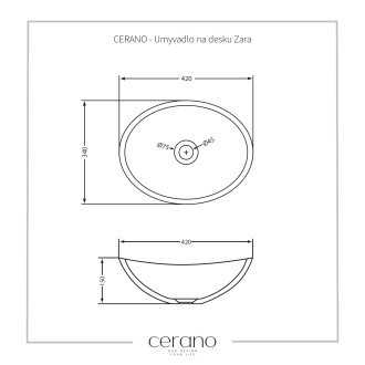 CERANO Umyvadlo na desku z litého mramoru Zara černá matná 42x34 cm CER-WB21B