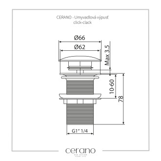 CERANO Umyvadlová výpusť 5/4“ click-clack univerzální+kryt z mramoru černá mat. CER-431746