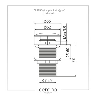 CERANO Umyvadlová výpusť 5/4“ click-clack s přepadem univerzální černá matná CER-CC-B-OF