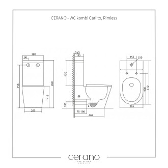 CERANO WC kombi Carlito, Rimless+UF sedátko/zadní odpad černá matná 36,5x61cm CER-433866