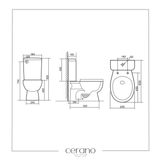 CERANO WC kombi Favo, Rimless + sedátko spodní odpad bílá lesklá 37,5x63 cm CER-428437