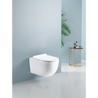 CERANO Závěsná WC mísa Felci, Rimless + UF sedátko bílá lesklá 36x52,5 cm CER-417377
