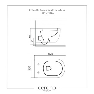 CERANO Závěsná WC mísa Felci, Rimless + UF sedátko bílá lesklá 36x52,5 cm CER-417377