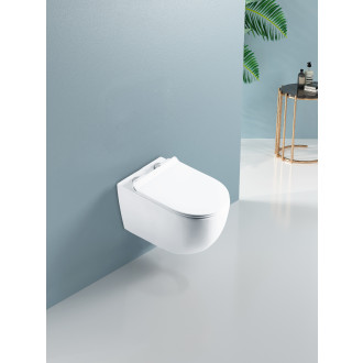 CERANO Závěsná WC mísa Felci, Rimless + UF sedátko bílá lesklá 36x52,5 cm CER-417377