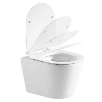 CERANO Závěsná WC mísa Norbi, Rimless + UF sedátko bílá lesklá 36,5x48,5 cm CER-417380