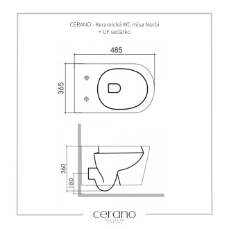 CERANO Závěsná WC mísa Norbi, Rimless + UF sedátko bílá lesklá 36,5x48,5 cm CER-417380
