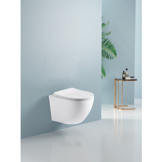 CERANO Závěsná WC mísa Verde, Rimless + UF sedátko bílá matná 36x49 cm CER-417353