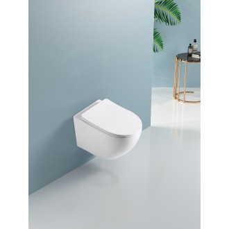 CERANO Závěsná WC mísa Verde, Rimless + UF sedátko bílá matná 36x49 cm CER-417353