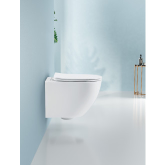 CERANO Závěsná WC mísa Verde, Rimless + UF sedátko bílá matná 36x49 cm CER-417353