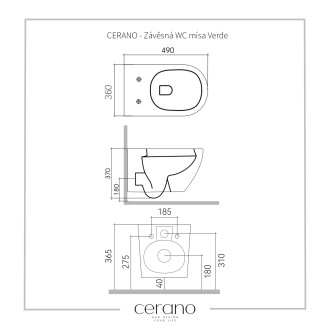 CERANO Závěsná WC mísa Verde, Rimless + UF sedátko bílá matná 36x49 cm CER-417353