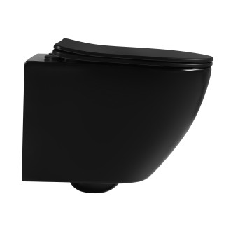 CERANO Závěsná WC mísa Verde, Rimless + UF sedátko černá lesklá 36x49 cm CER-417347