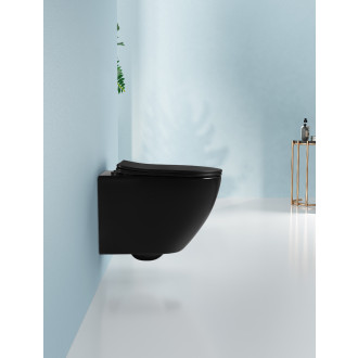CERANO Závěsná WC mísa Verde, Rimless + UF sedátko černá lesklá 36x49 cm CER-417347