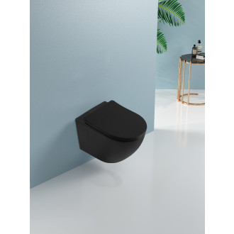 CERANO Závěsná WC mísa Verde, Rimless + UF sedátko černá matná 36x49 cm CER-417350