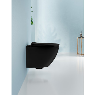 CERANO Závěsná WC mísa Verde, Rimless + UF sedátko černá matná 36x49 cm CER-417350