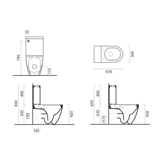PURA WC mísa kombi spodní/zadní odpad, Swirlflush, 36x63cm, černá dual-mat