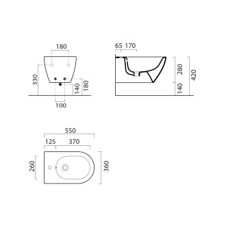 PURA ECO bidet závěsný, 36x55cm, černá mat