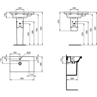 Umyvadlo Ideal Standard Connect Space 60x38 cm odkládací plocha vpravo E132601