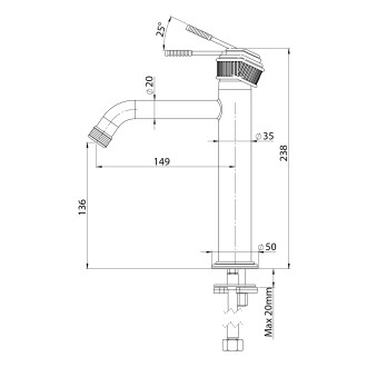 VERSI stojánková umyvadlová baterie, výška 240mm, chrom RV004