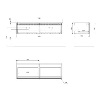 KERALA umyvadlová skříňka 140x35x47,5cm, 1x zásuvka, agila