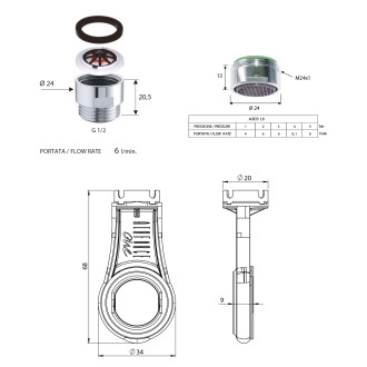 ECO SET redukce na sprchovou hadici 6L, perlátor, vnější závit M24x1 a klíč, chrom SETL6