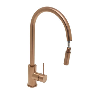 Dřezová baterie SAT Aurum s vytahovací sprškou, 2 proudy broušená rose gold SATBAUR286BRG