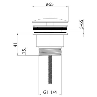 Umyvadlová výpust 5/4“, neuzavíratelná, velká zátka, 5-65mm, černá mat CV3004B