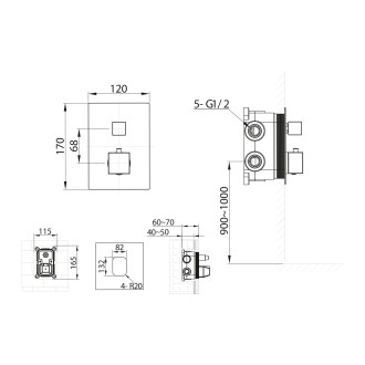 LATUS podomítková sprchová termostatická baterie, box, 3 výstupy, chrom 1102-33 58317