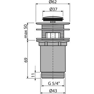 ALCA  A391 "Výpust umyvadlová CLICK/CLACK 5/4"" celokovová s přepadem, malá zátka"