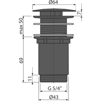 ALCA  A396BLACK Výpust umyvadlová 5/4" celokovová, velká zátka, černá-mat