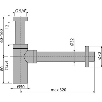 ALCA  A400 Sifon umyvadlový DN32 DESIGN celokovový, kulatý