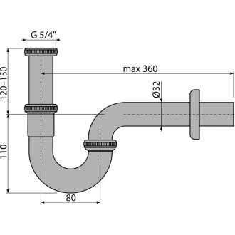 ALCA  A4320 "Sifon umyvadlový „U“ DN32 s převlečnou maticí 5/4"", kov"