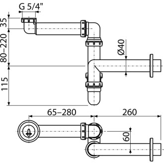 ALCA  A434 "Prostorově úsporný umyvadlový sifon DN40 s převlečnou maticí 5/4"""