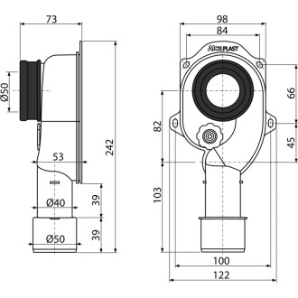 ALCA  A45C Sifon pisoárový svislý DN40 a DN50